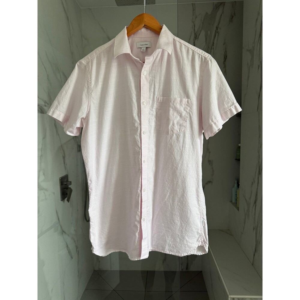 Calvin Klein Light Pink Short Sleeve Button Front Shirt Cotton Small